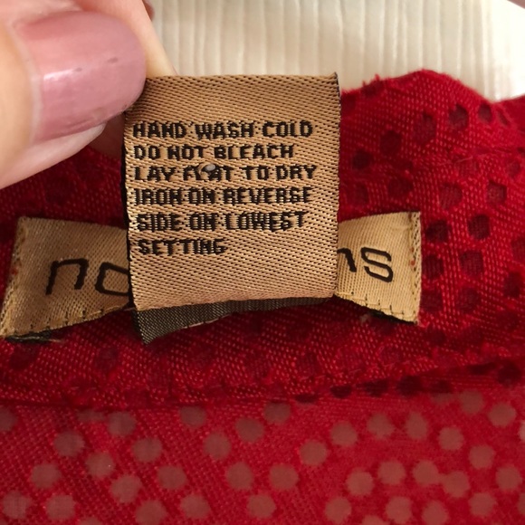 *3/$15 Notations Red Circles Burnout Blouse Sz L EUC - Picture 4 of 6